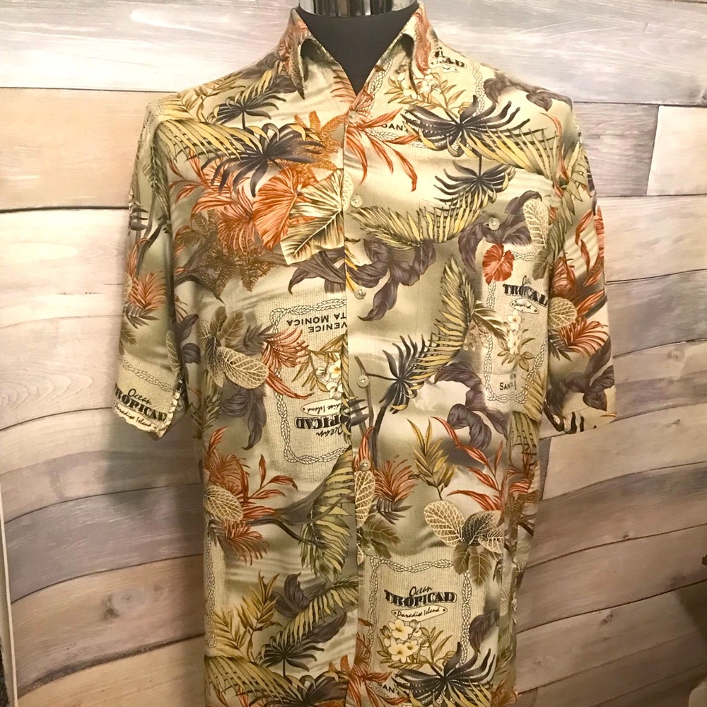 Vintage CAMPIA tropical print rayon short sleeve shirt L